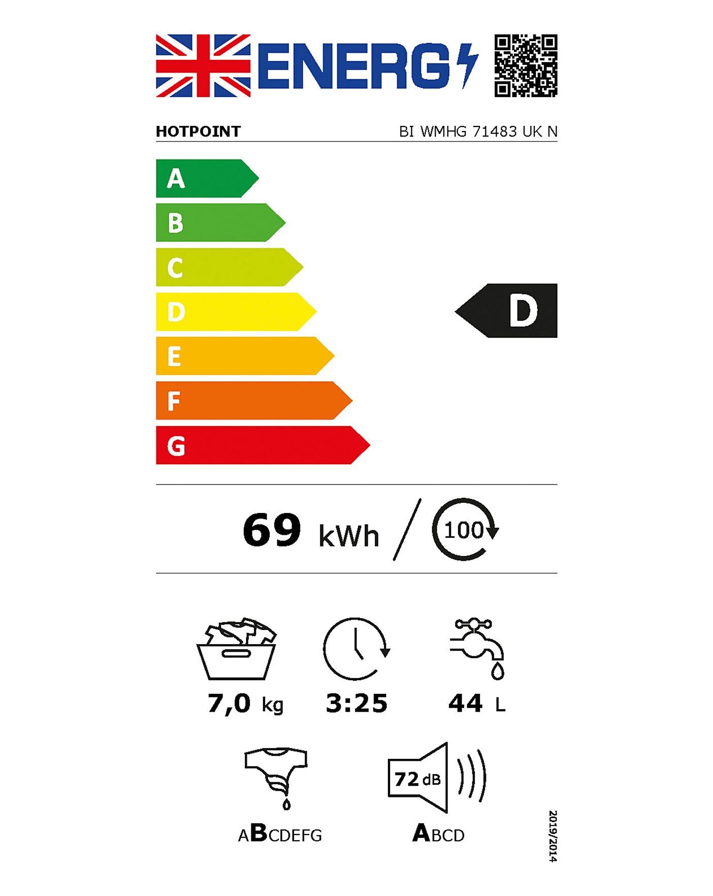 Hotpoint BIWMHG71483UKN Integrated 7kg 1400rpm Washing Machine + INSTALLATION
