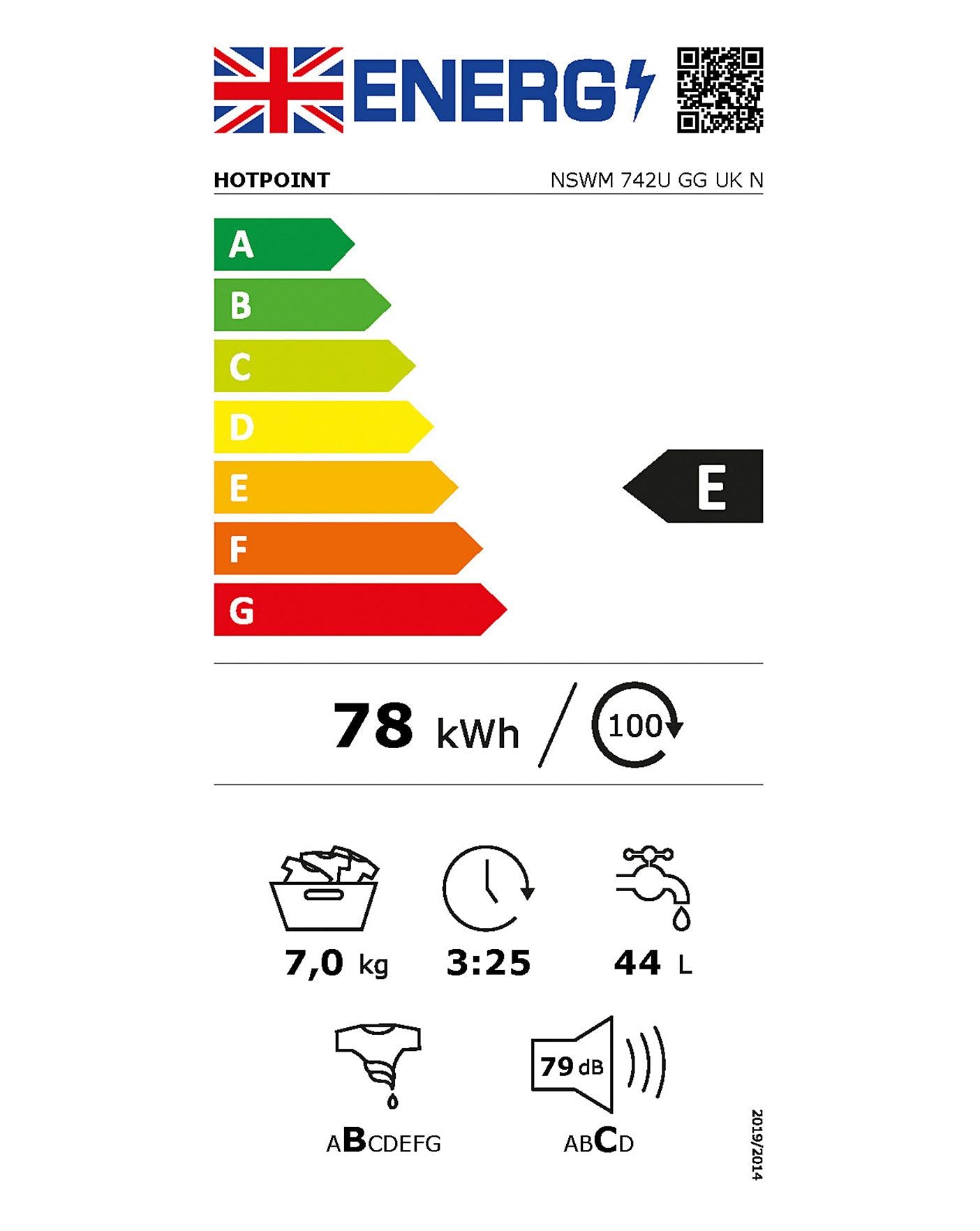 HOTPOINT NSWM742UGGUKN 7KG 1400 Spin Washing Machine GRAPHITE + INSTALL