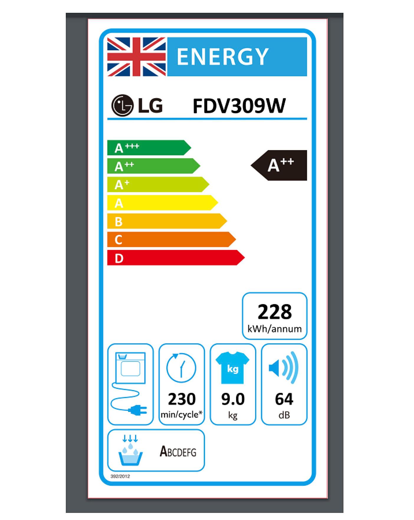 LG V3 FDV309W Wifi Connected 9Kg Heat Pump Tumble Dryer