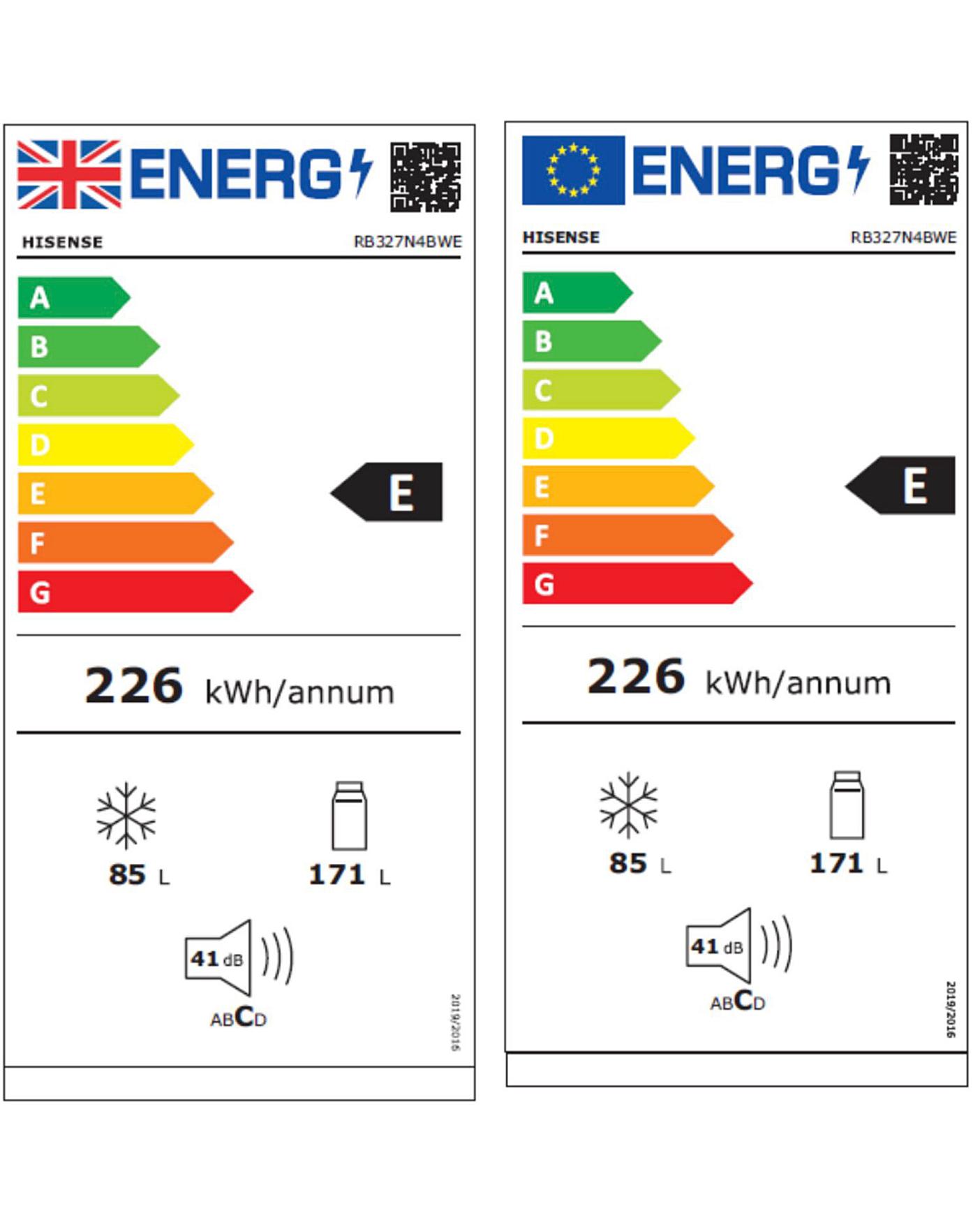 Hisense RB327N4BWE Fridge Freezer, E Rated, 50/50 Split