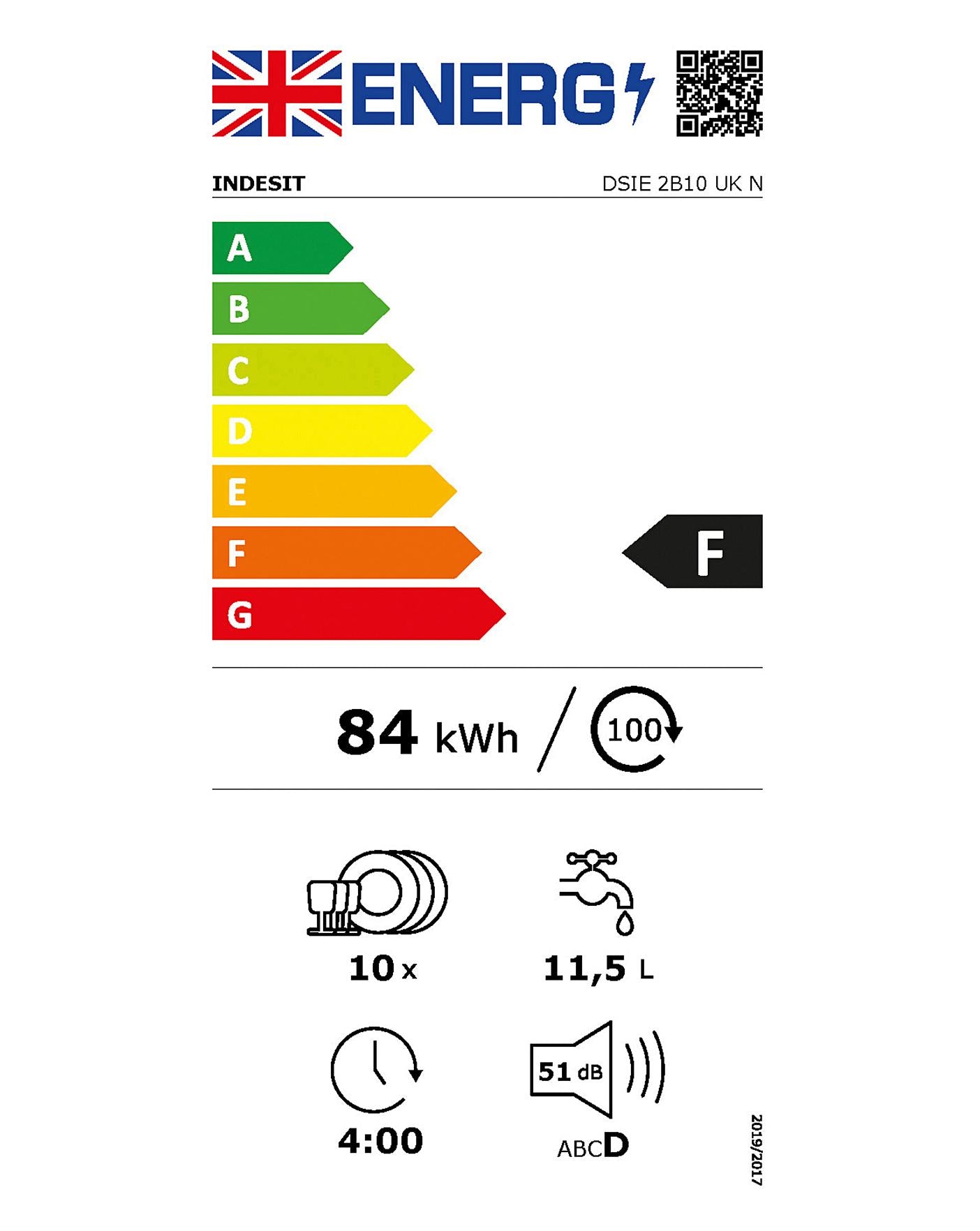  Indesit DSIE 2B10 UK Integrated 10-place Slimline Dishwasher