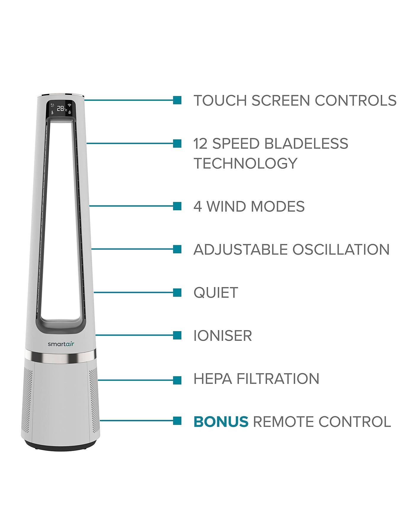  SmartAir Bladeless 2 In 1 Oscillating Cooling Fan And Purifier