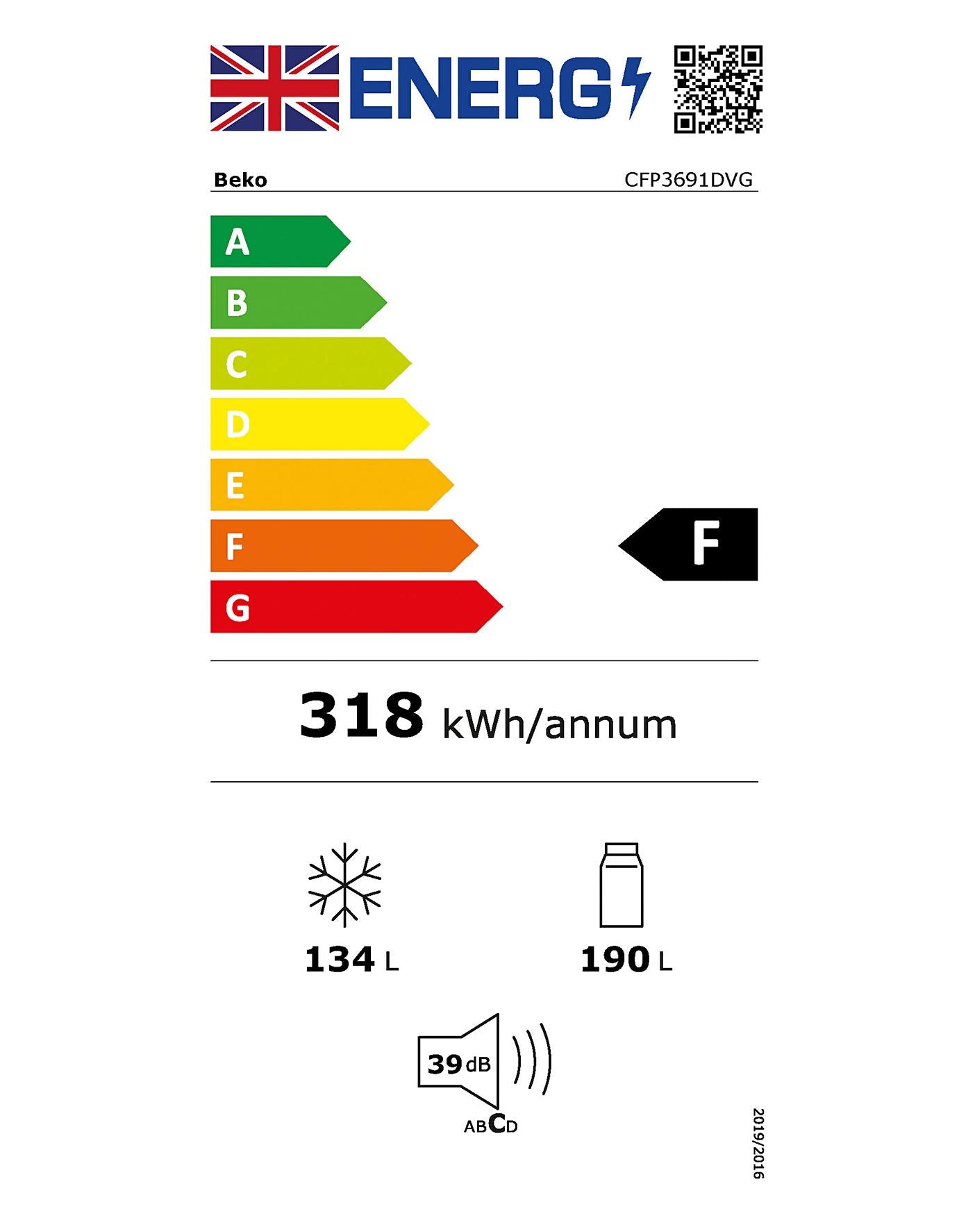  Beko CFP3691DVG Frost Free Fridge Freezer - Graphite