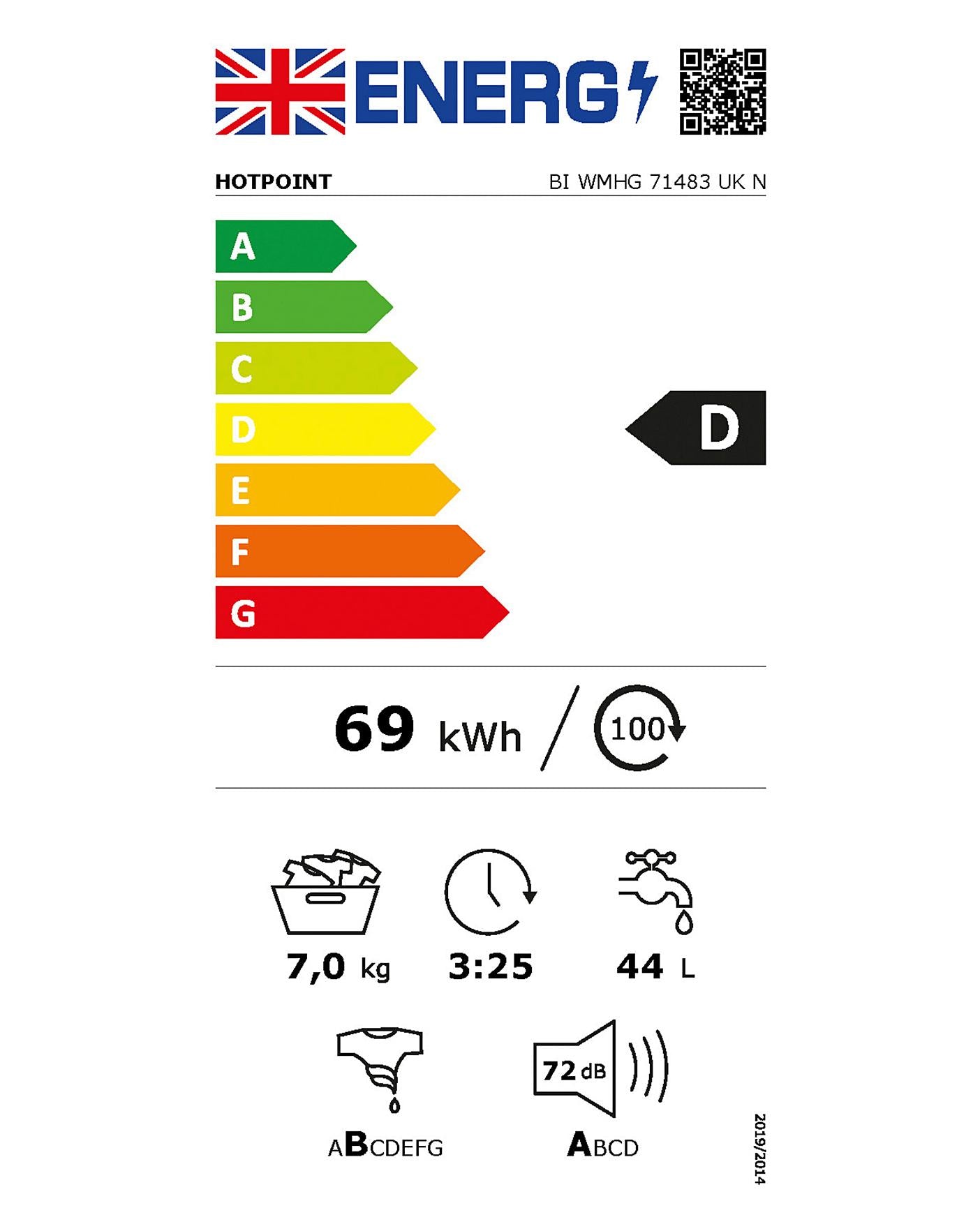  Hotpoint BIWMHG71483UKN Integrated 7kg 1400rpm Washing Machine - White