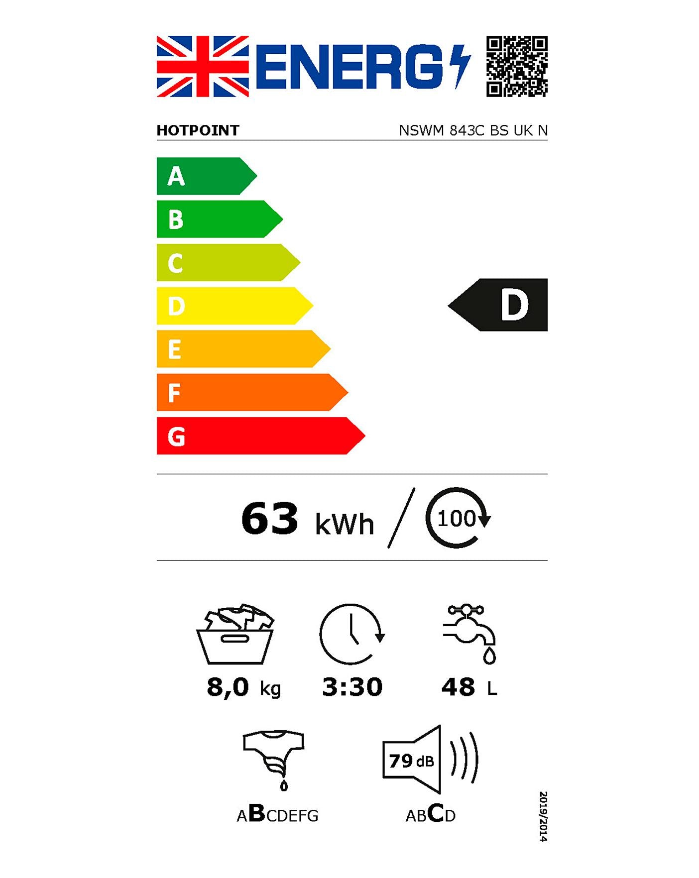  Hotpoint NSWM843CBSUKN 8kg 1400rpm Washing Machine - Black + INSTALLATION