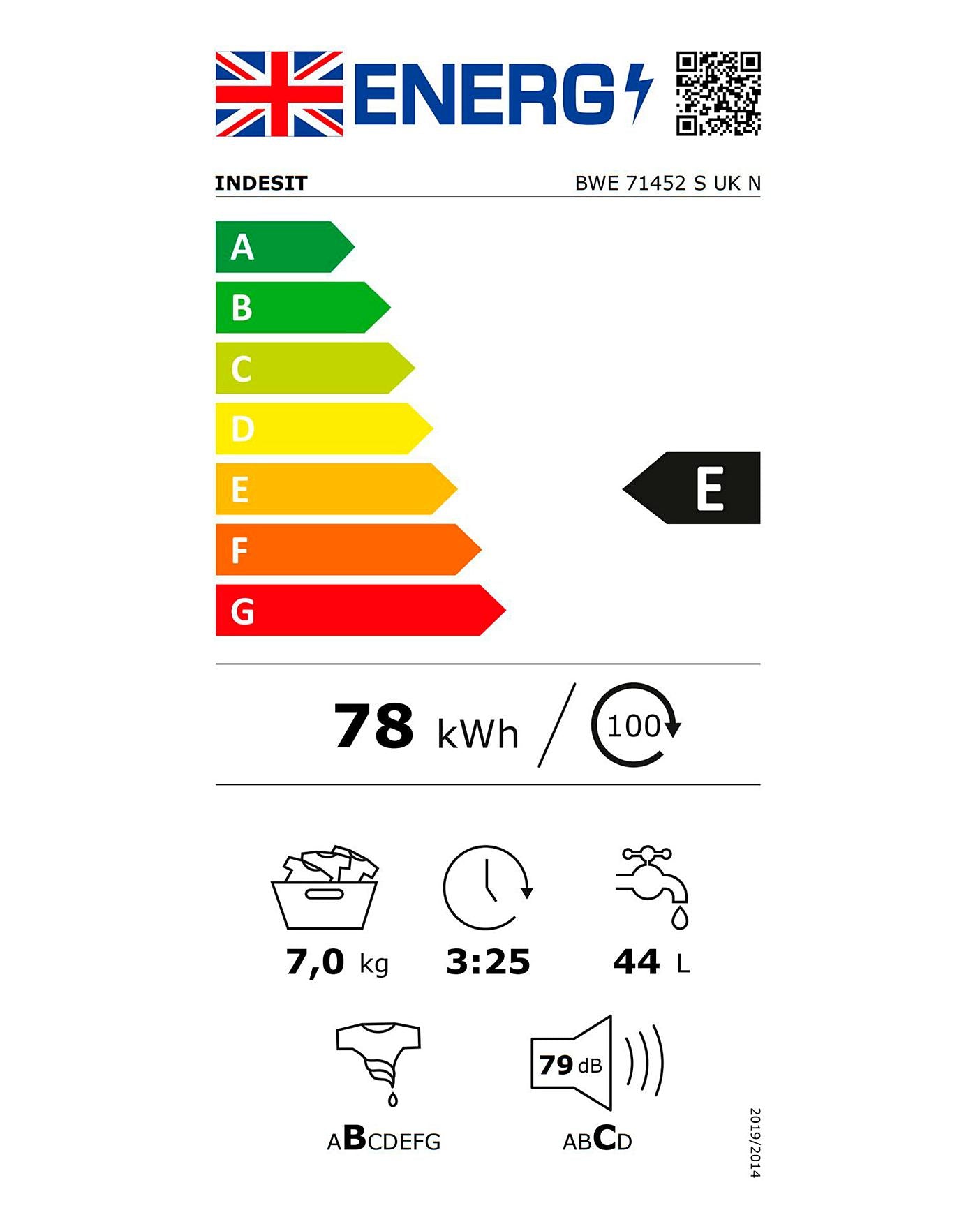  INDESIT BWE71452SUKN 7kg 1400rpm Washing Machine