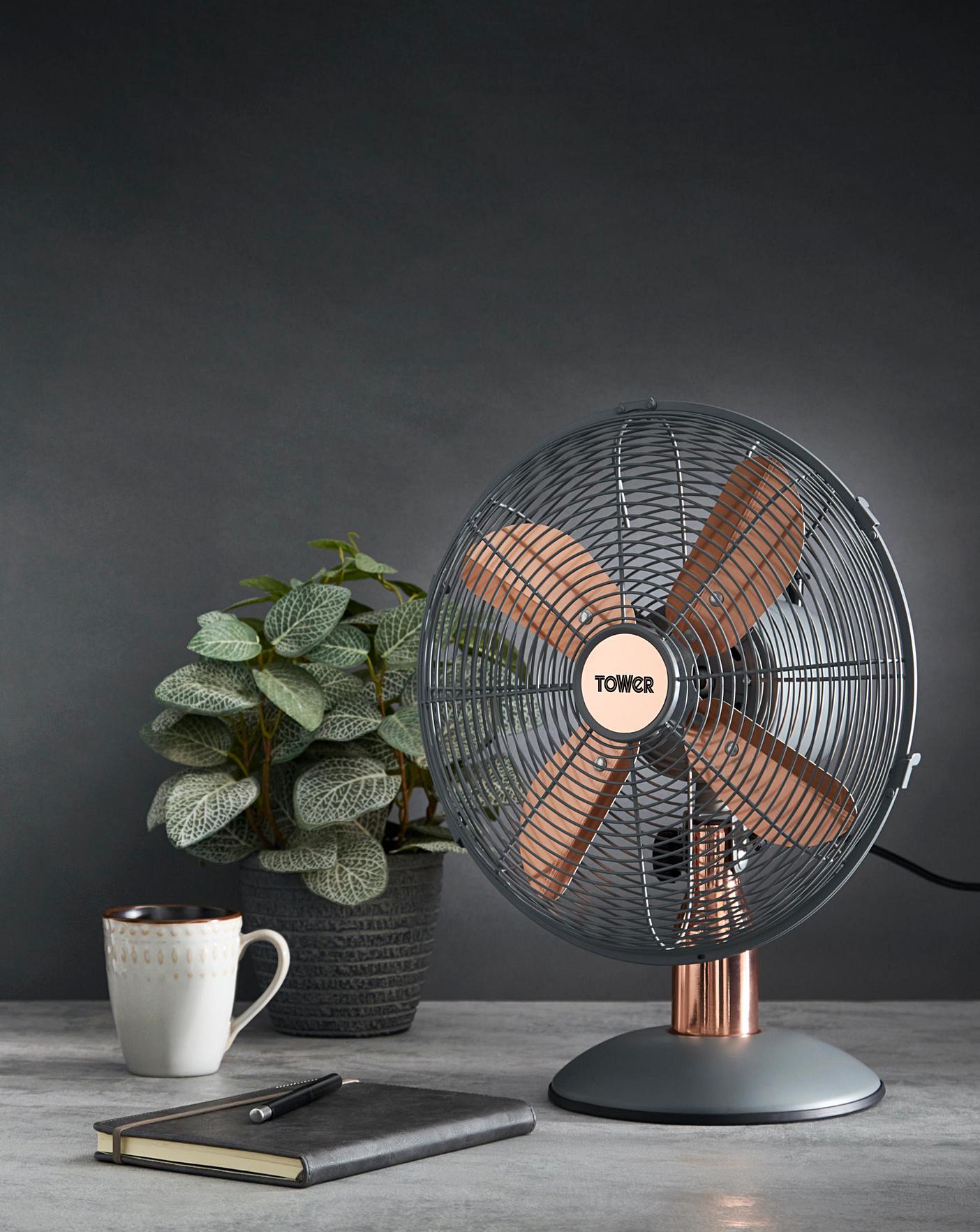  Tower 12 Inch Cavaletto Metal Grey And Rose Gold Desk Fan