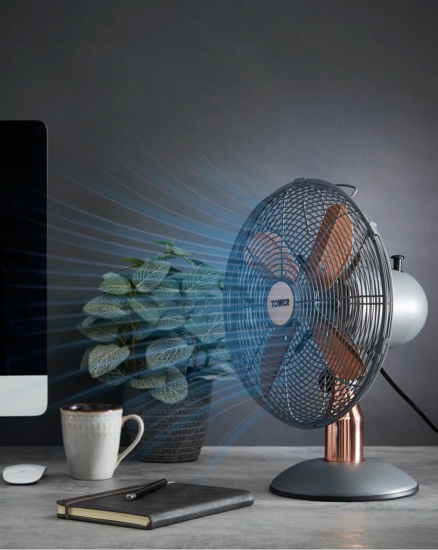  Tower 12 Inch Cavaletto Metal Grey And Rose Gold Desk Fan