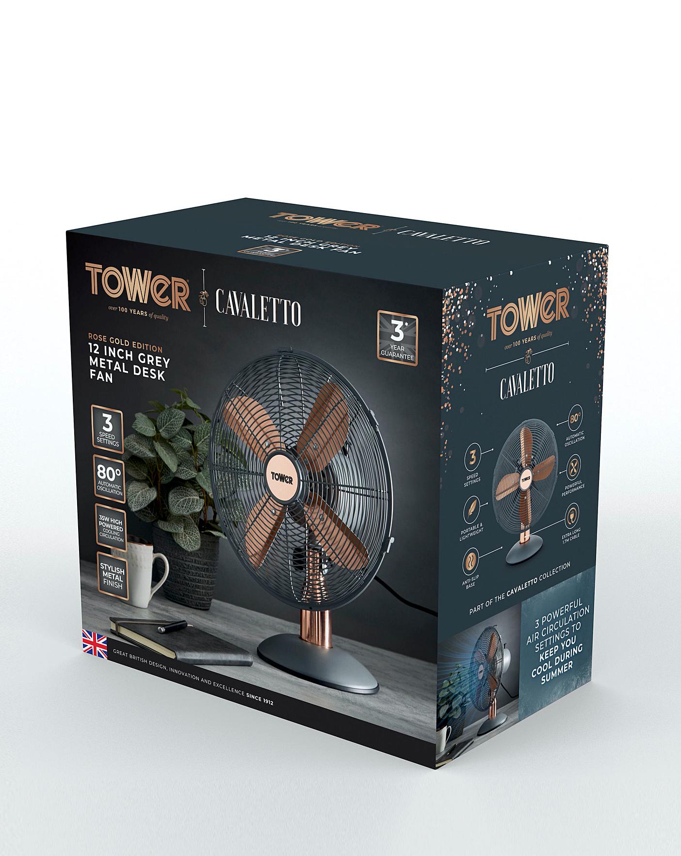  Tower 12 Inch Cavaletto Metal Grey And Rose Gold Desk Fan