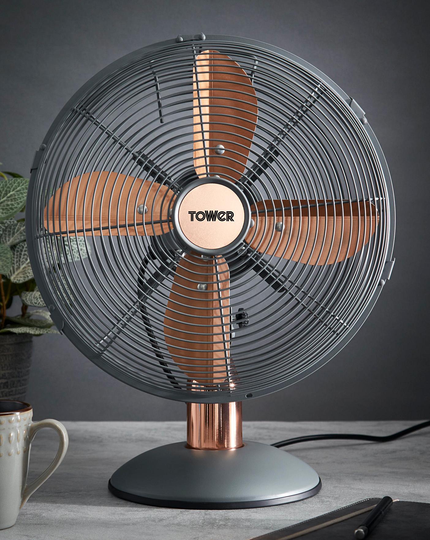  Tower 12 Inch Cavaletto Metal Grey And Rose Gold Desk Fan