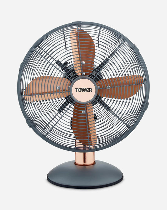 Tower 12 Inch Cavaletto Metal Grey And Rose Gold Desk Fan