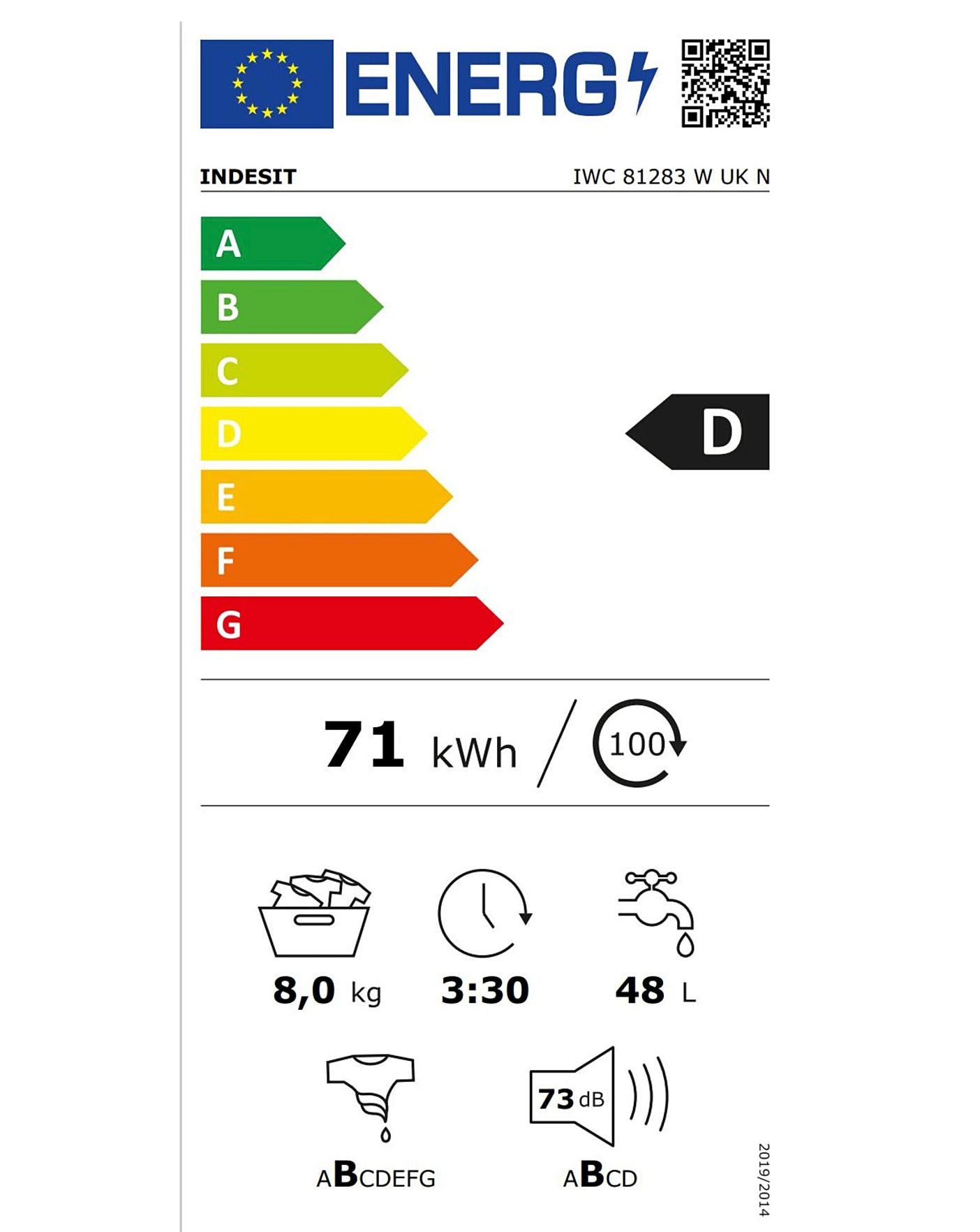  Indesit IWC81283WUKN 8KG 1200 SPIN Washing Machine