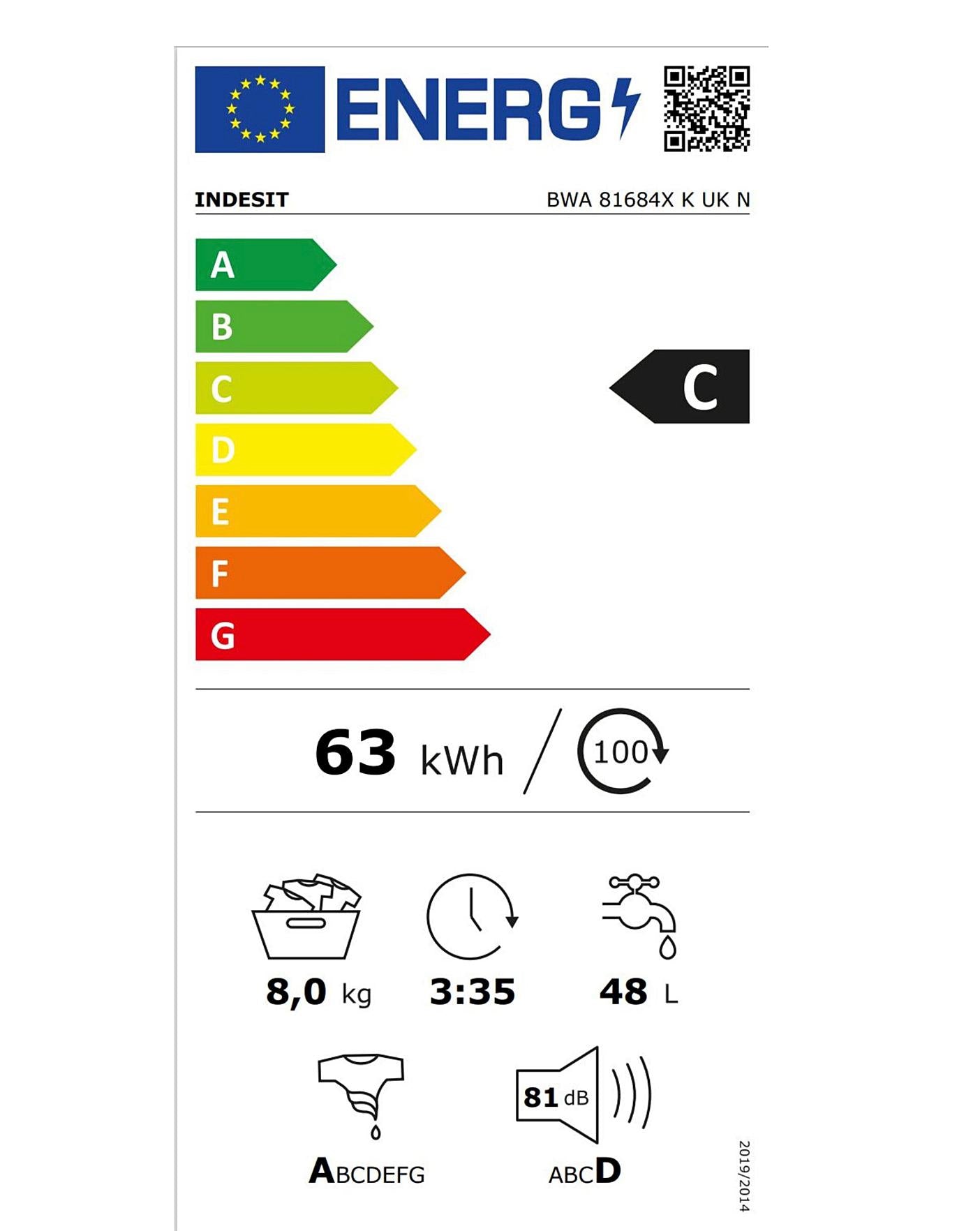  Indesit BWA81684XKUKN 8KG 1600 SPIN Washing Machine