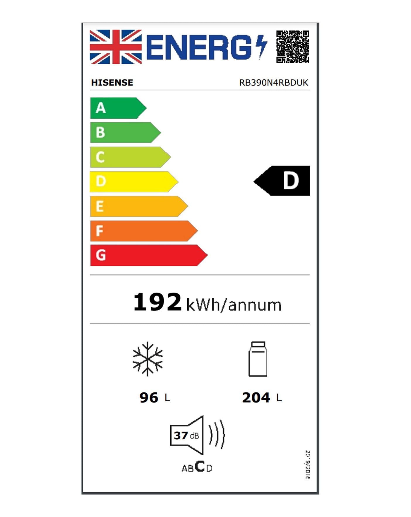  Hisense RB390N4RBDUK Fridge Freezer, D Rated, 60/40 Split