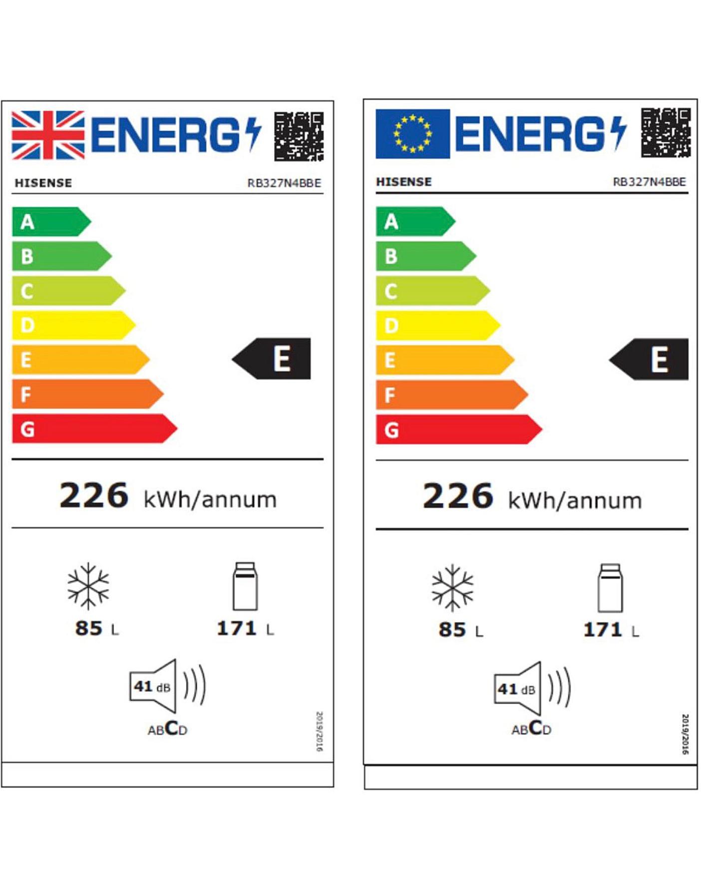  Hisense RB327N4BBE Fridge Freezer, E Rated, 50/50 Split