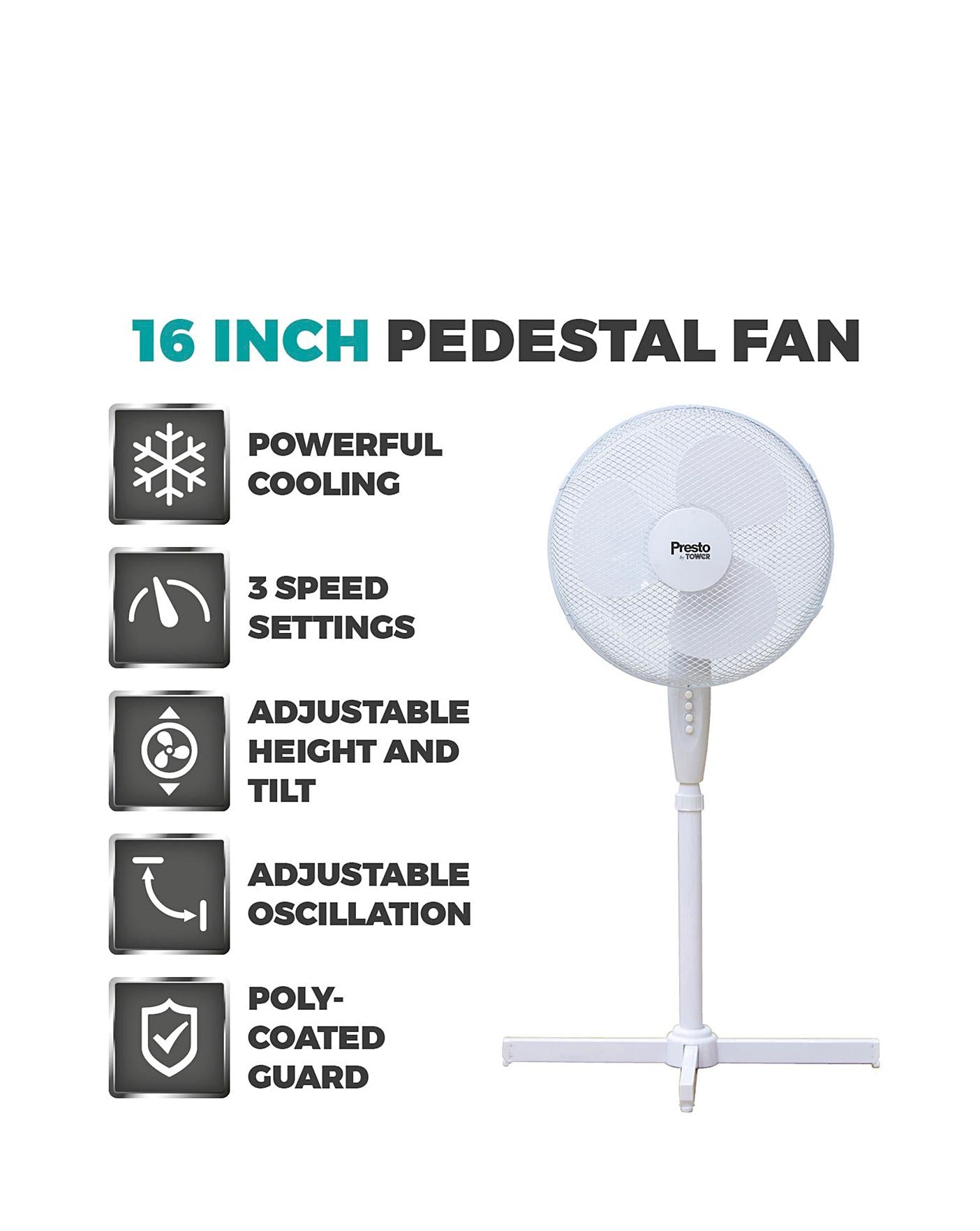  Tower 16 Inch Oscillating White Stand Fan