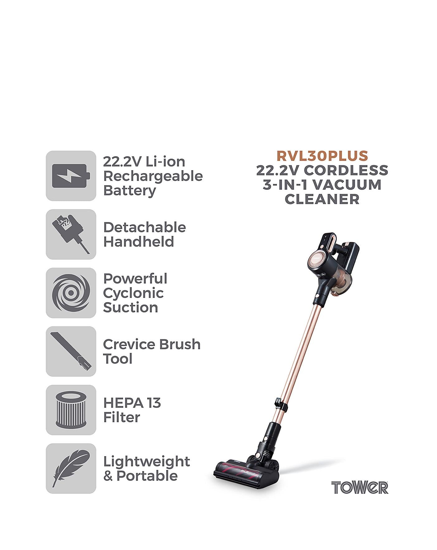  Tower RVL30 22.2V Plus 3 In 1 Cordless Rose Gold Vacuum Cleaner