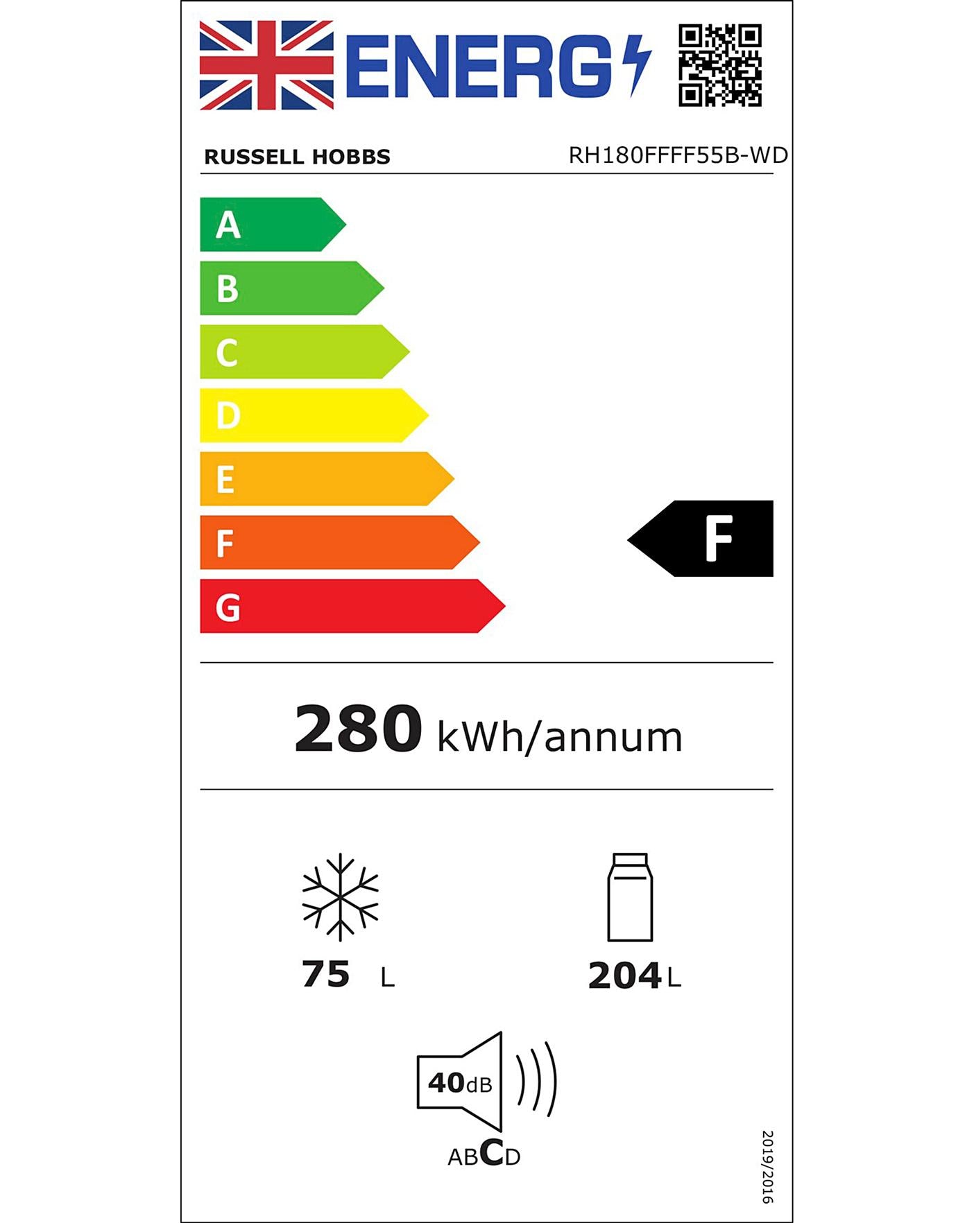  Russell Hobbs RH180FFFF55B-WD Frost-Free, F RatedFridge Freezer +Water Dispenser
