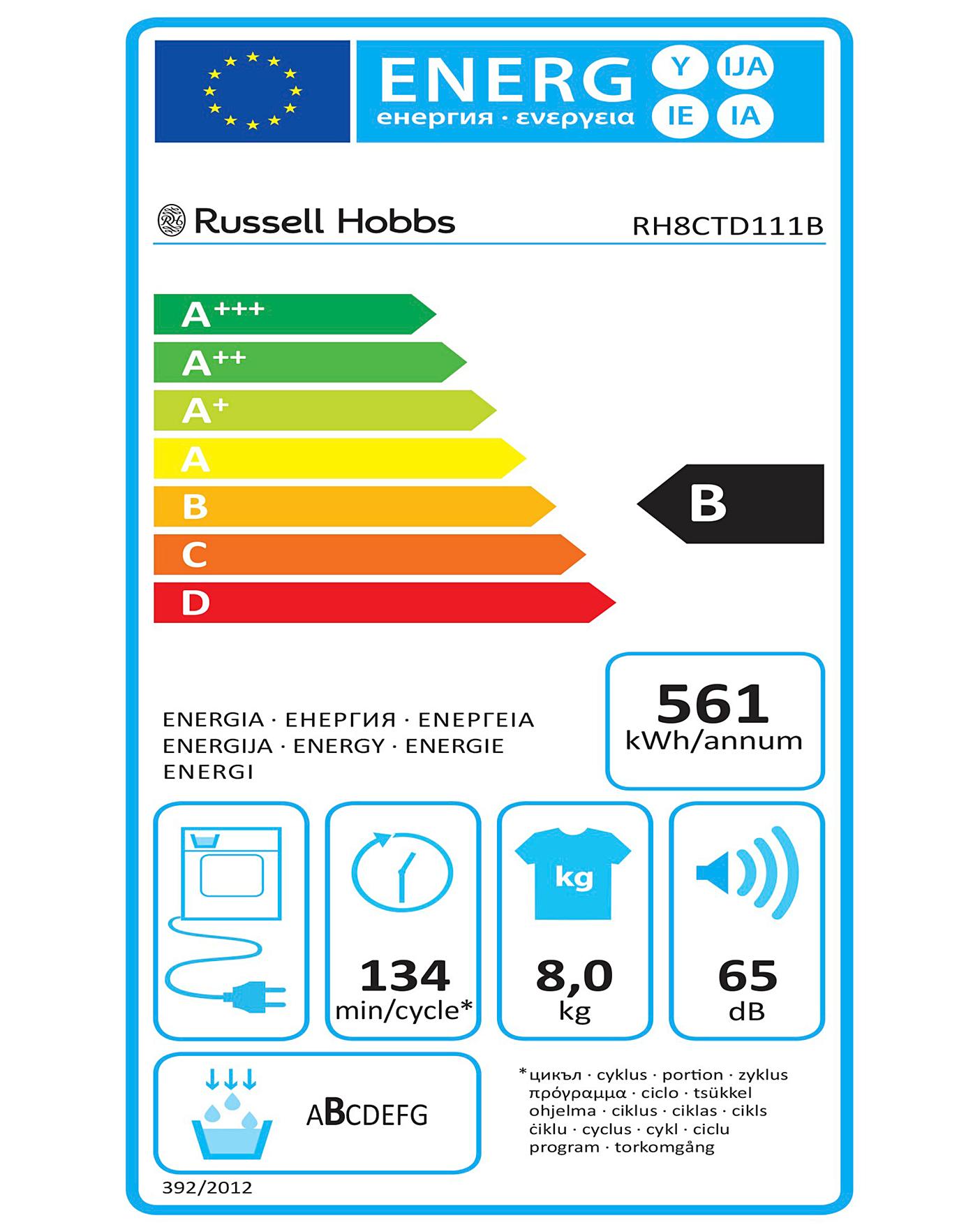  Russell Hobbs RH8CTD111B, 8kg, Condenser Tumble Dryer - Black